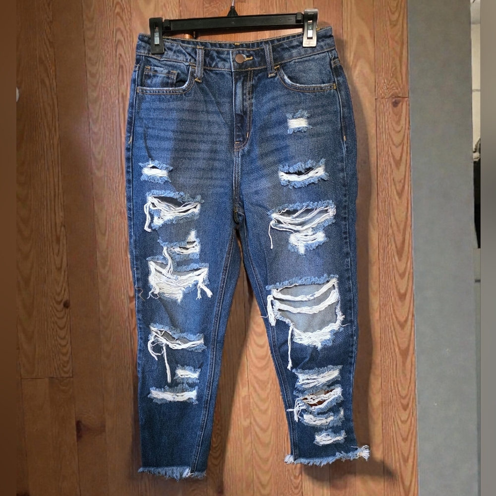 Distressed High Waist Blue Denim Jeans Ladies Size 5